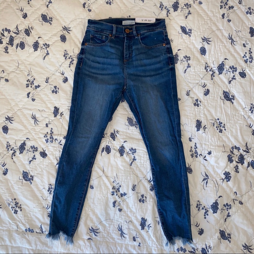 High Rise Chewed Hem LOFT Petite Jeans